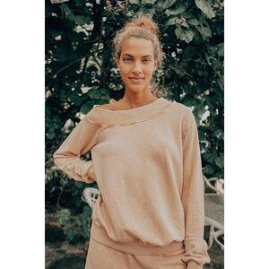 Lulus Wanna Chill? Washed Peach One-shoulder Pullover Sweatshirt Orange - Size L